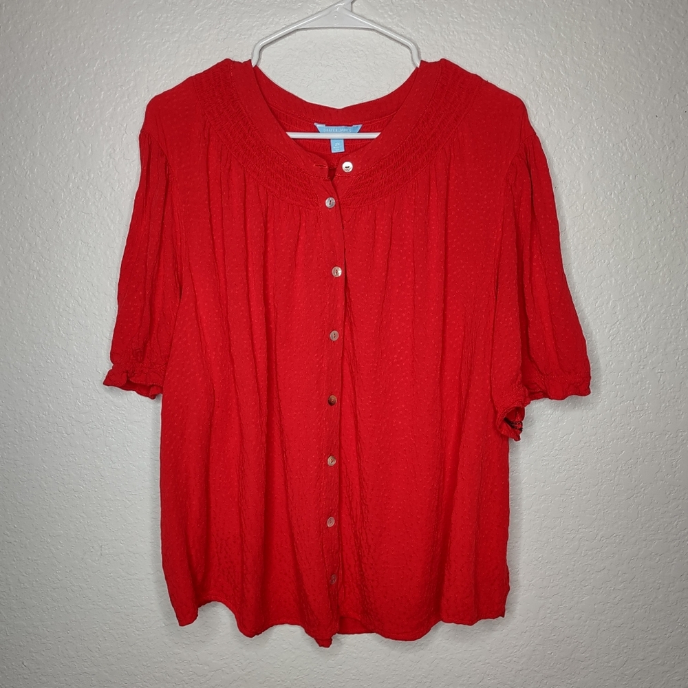 Draper James RSVP Woman’s Plus Size 2X Short Sleeve Button Down Red Blouse
